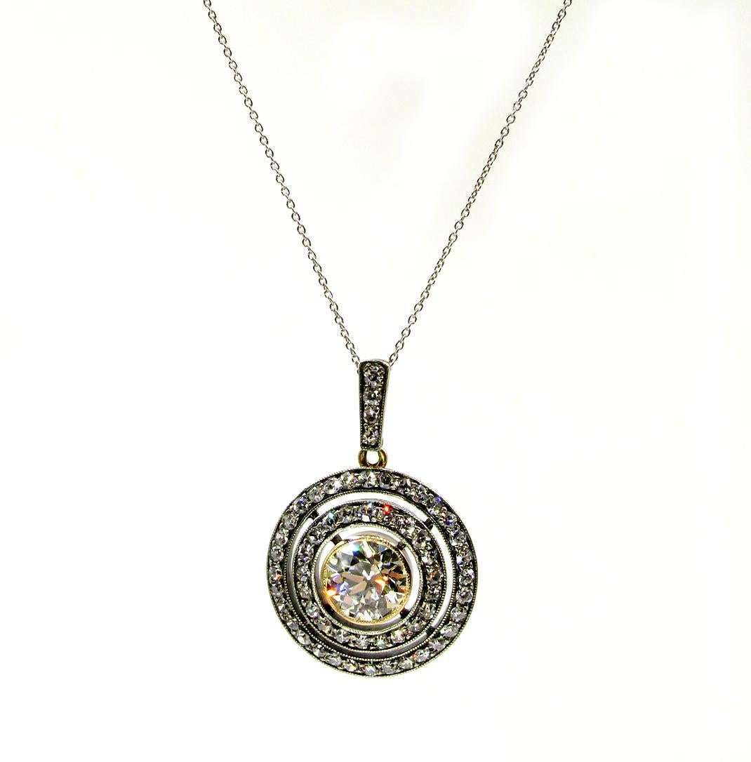 Women's 2.33 Carat Vintage Victorian Diamond Pendant Necklace Drop Silver and Gold