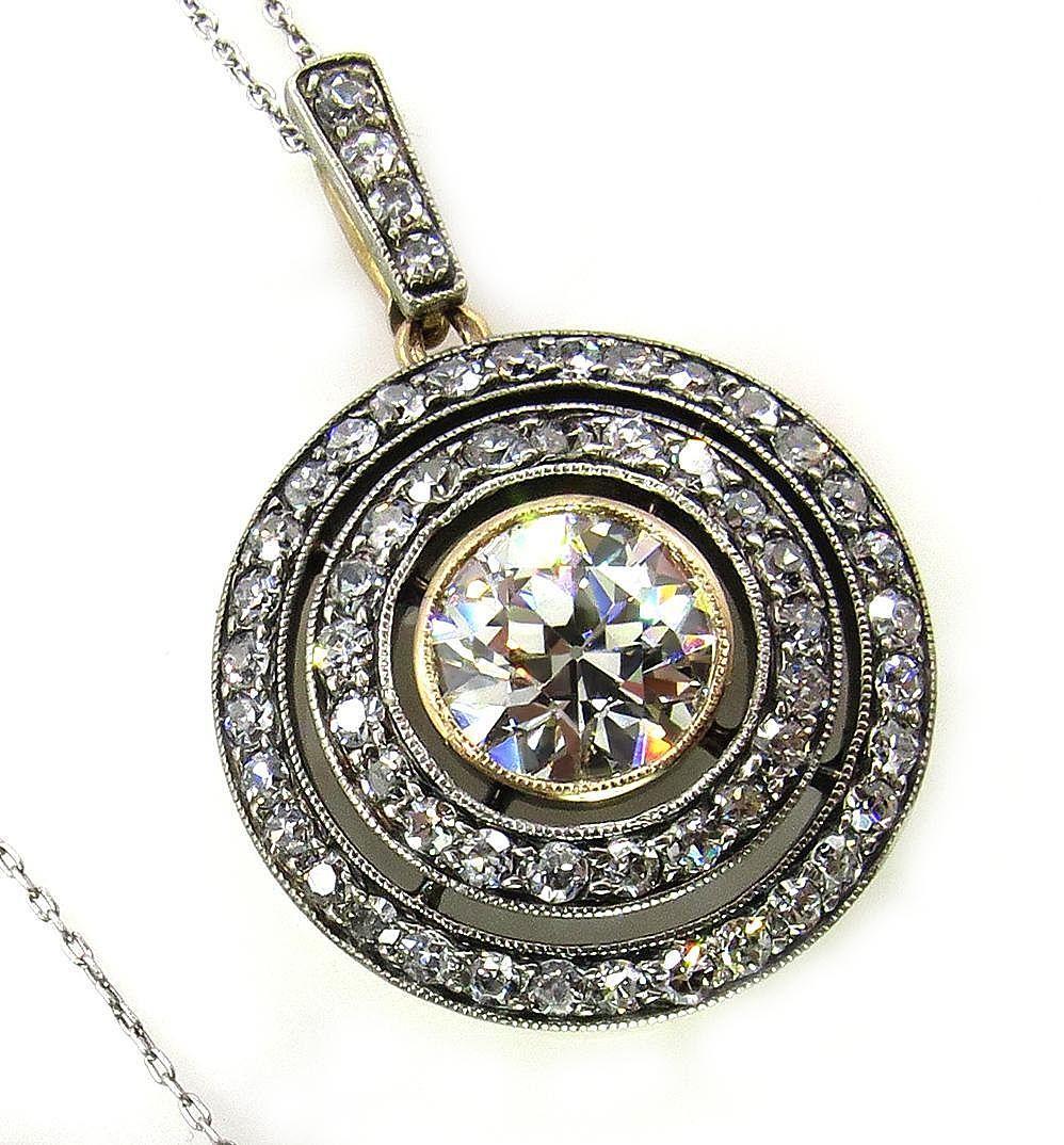 2.33 Carat Vintage Victorian Diamond Pendant Necklace Drop Silver and Gold 2