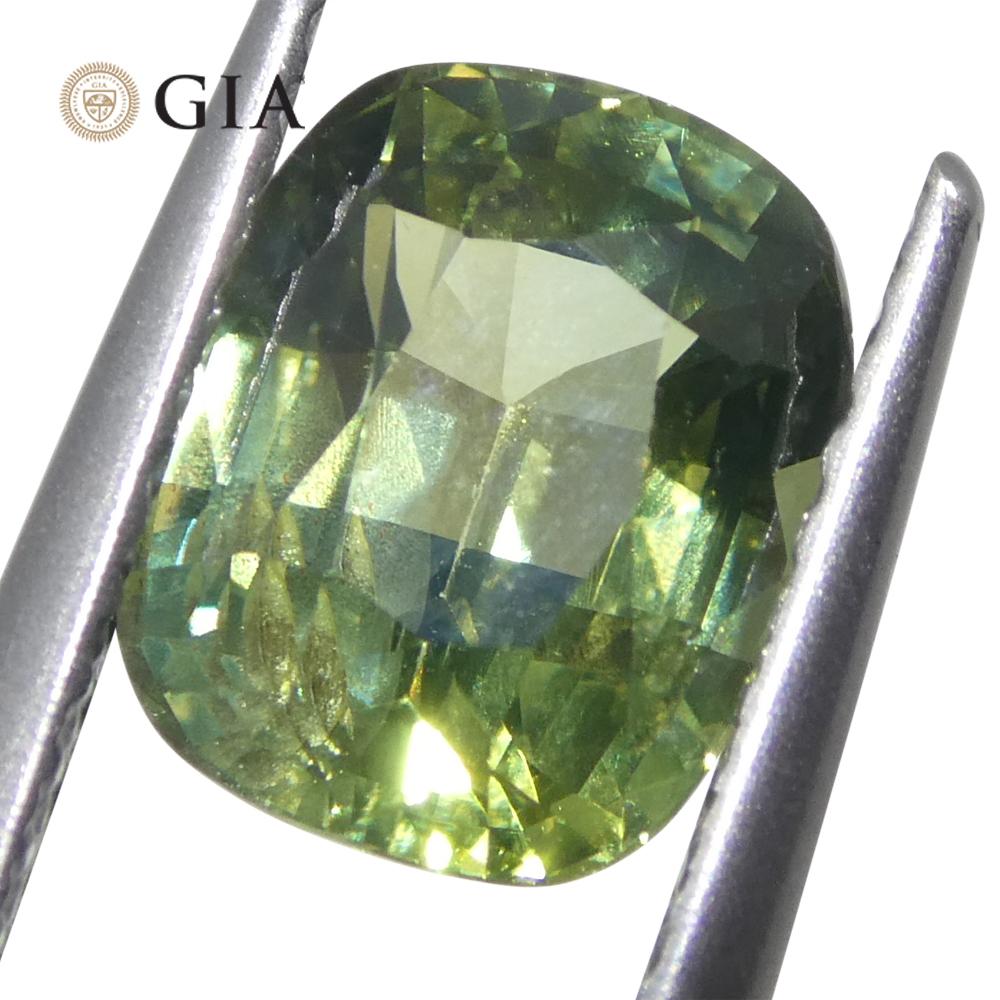 2.33ct Cushion Yellow-Green Sapphire GIA Certified Unheated For Sale 6