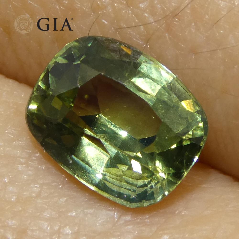 2.33ct Cushion Yellow-Green Sapphire GIA Certified Unheated For Sale 7
