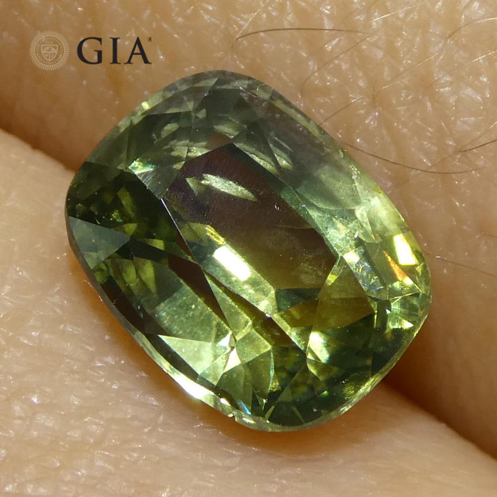 2.33ct Cushion Yellow-Green Sapphire GIA Certified Unheated For Sale 8