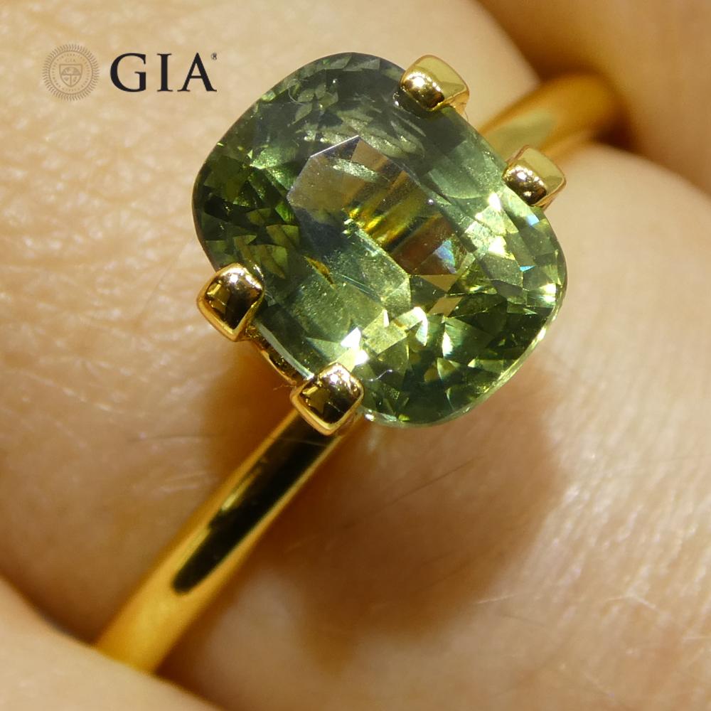 2.33ct Cushion Yellow-Green Sapphire GIA Certified Unheated For Sale 9