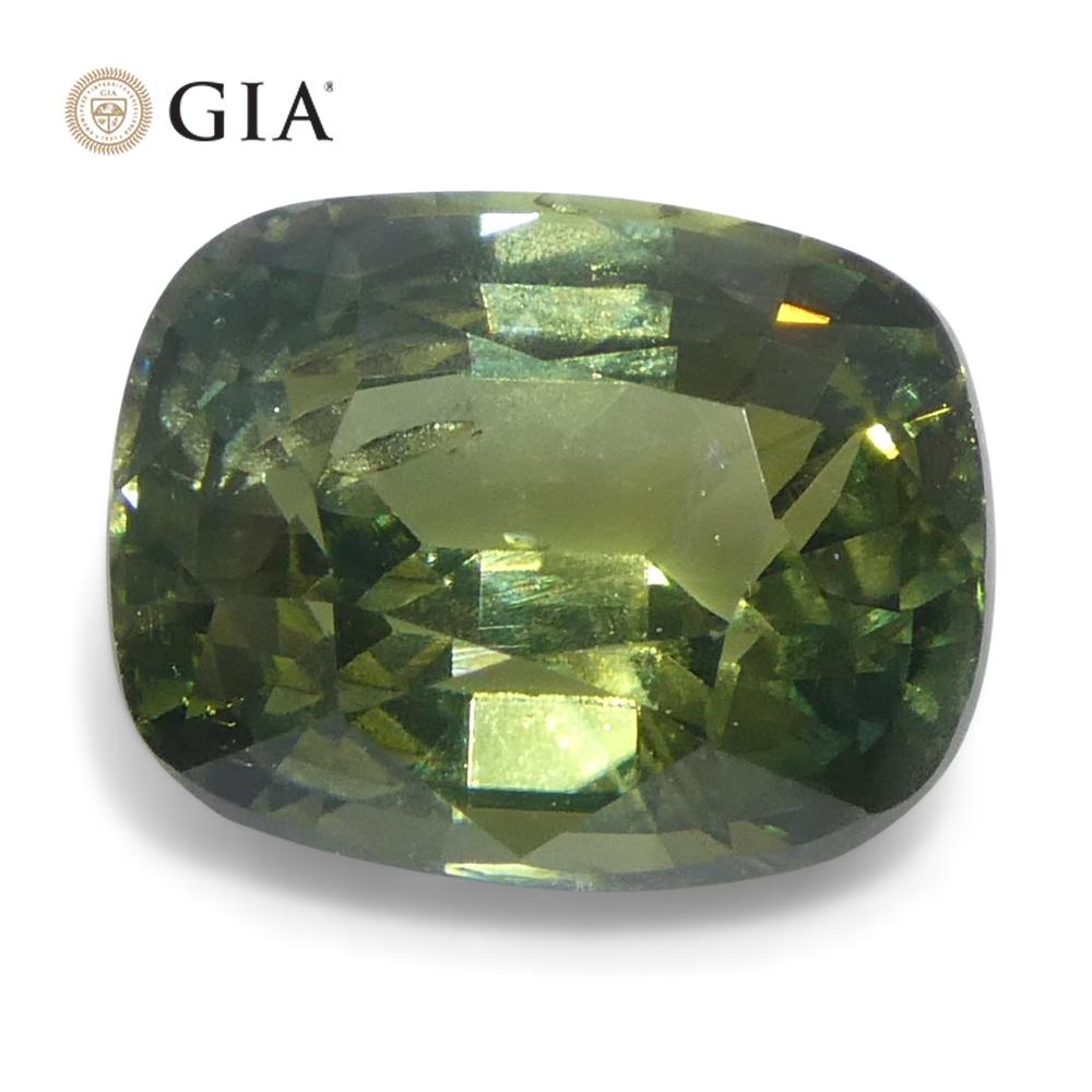 Women's or Men's 2.33ct Cushion Yellow-Green Sapphire GIA Certified Unheated For Sale