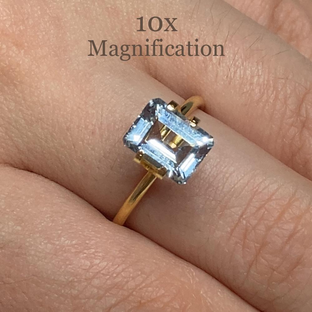 Description:

Gem Type: Aquamarine
Number of Stones: 1
Weight: 2.33 cts
Measurements: 9.01 x 6.87 x 4.95 mm
Shape: Emerald Cut
Cutting Style Crown: Step Cut
Cutting Style Pavilion: Step Cut
Transparency: Transparent
Clarity: Slightly Included: Some