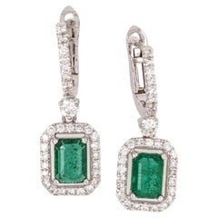 2.33ct Emerald Earrings w Diamond Accents in 14k Solid Gold Emerald Cut 7x5mm