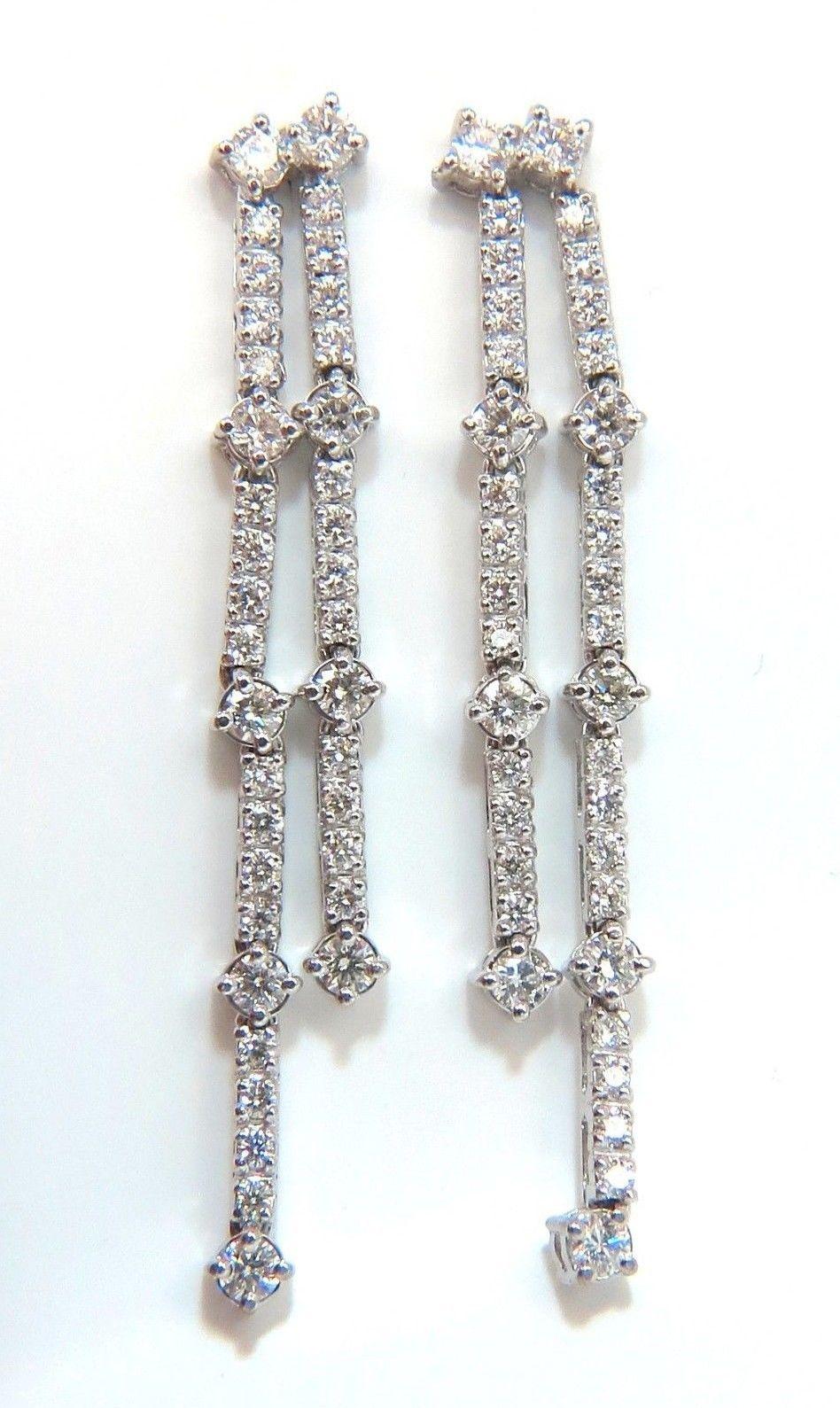 2.33ct natural round diamonds two rowed five tier dangle earrings 14kt gvs In New Condition For Sale In New York, NY