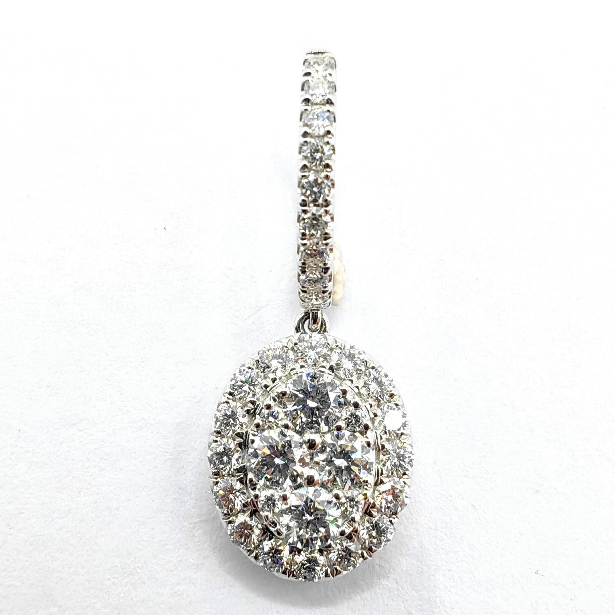 2.33ct Oval Cluster Illusion Halo Diamond Drop Earrings in 18K White Gold in vendita 4