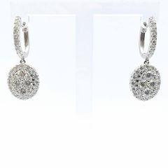2.33ct Oval Cluster Illusion Halo Diamond Drop Earrings in 18K White Gold