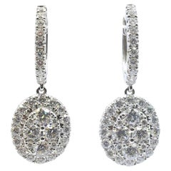 2.33ct Oval Cluster Illusion Halo Diamond Drop Earrings in 18K White Gold