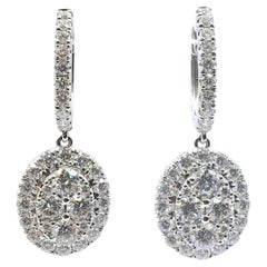 2.33ct Oval Cluster Illusion Halo Diamond Drop Earrings in 18K White Gold