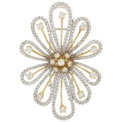 Vintage 2.33ctw Round Brilliant Diamond Flower Brooch / Pendant 14k Gold Convertible Pin