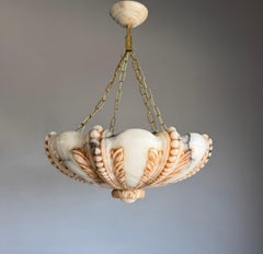 23.3"D. Monumental Art Deco Volterra Alabaster Bowl Chandelier, Italy circa 1920