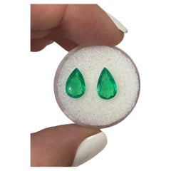 2.33tcw 11x7 Pear-Cut Matching Colombian Emeralds - Genuine Loose Gems