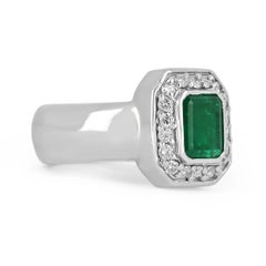 2.33tcw 14K Natural Emerald-Emerald Cut & Diamond Halo Bezel Set Gold Engagement