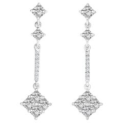 2.34 Carat Conflict Free Asscher Cut Diamond Drop Cluster Earrings in 18 Karat