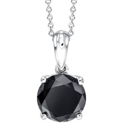 2.34 Carat Black Diamond in 18 Karat White Gold Pendant Solitaire with Chain