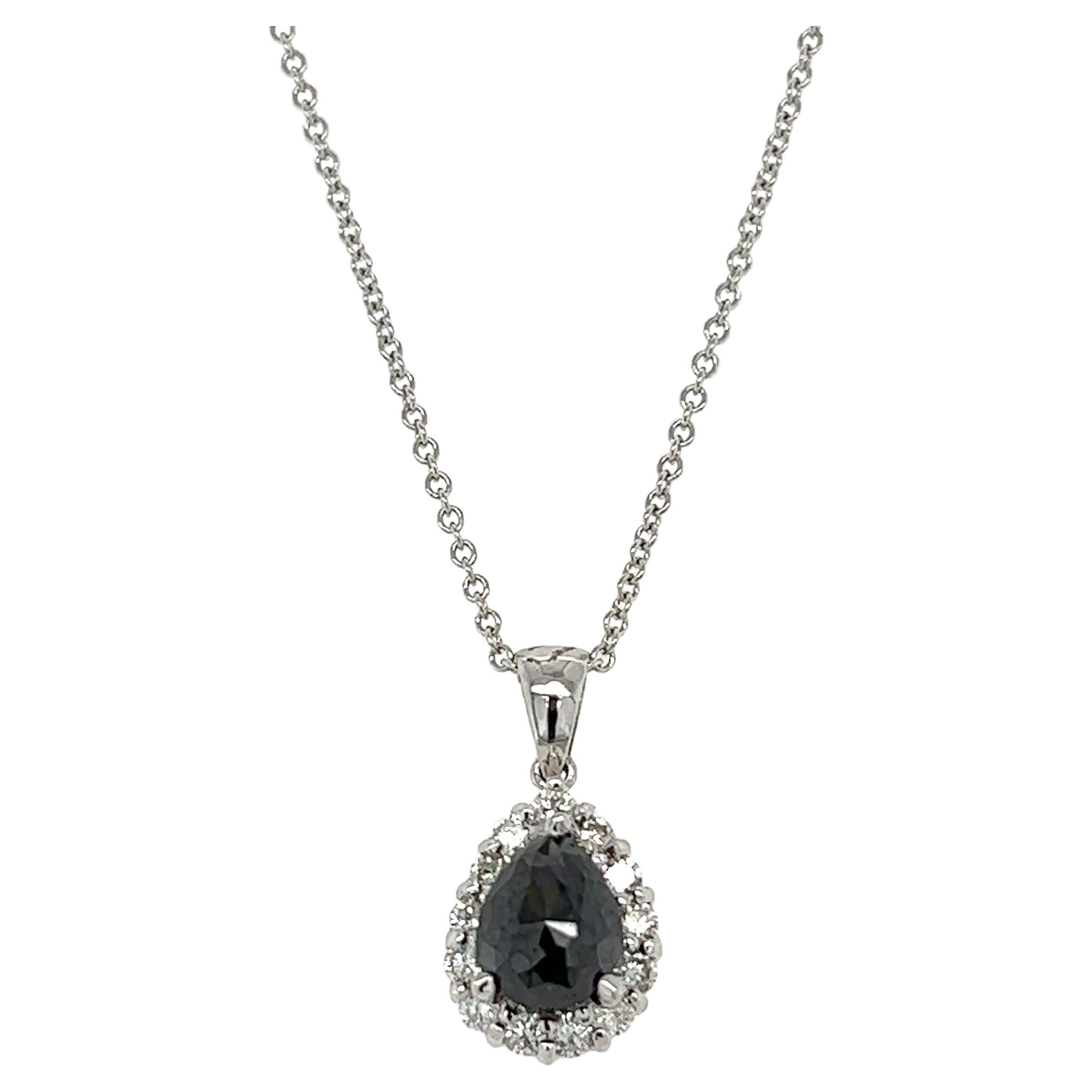 2.34 Carat Black Diamond White Diamond White Gold Chain Pendant