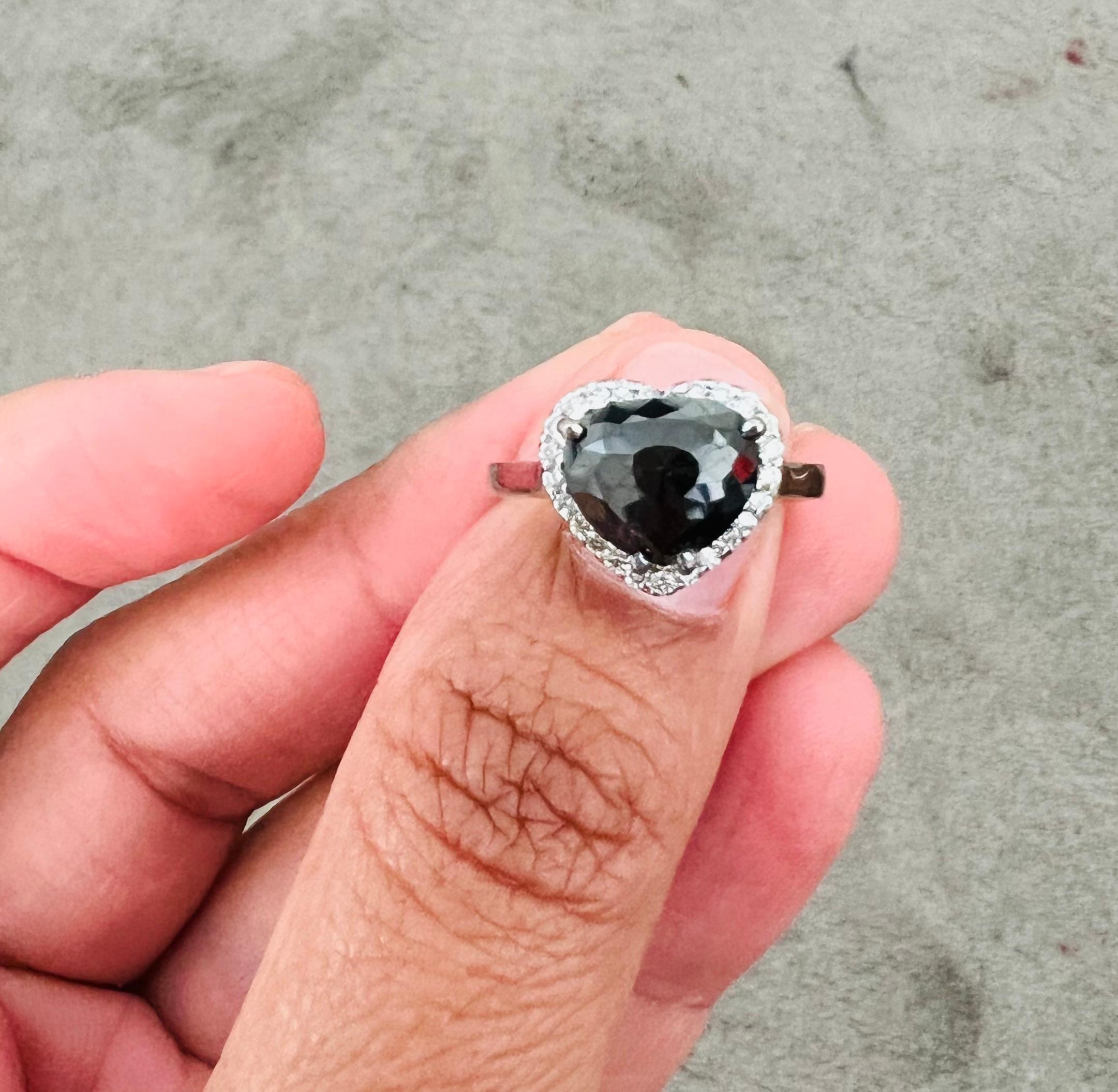 heart shaped black diamond ring