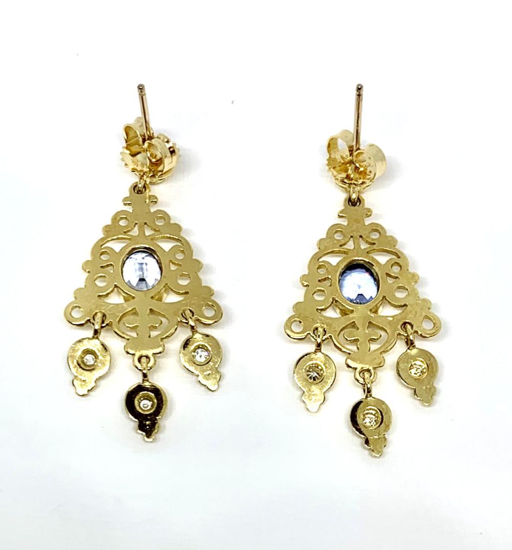 2.34 ct. t.w. Blue Sapphire, Diamond Yellow Gold Chandelier Dangle Earrings In New Condition In Los Angeles, CA
