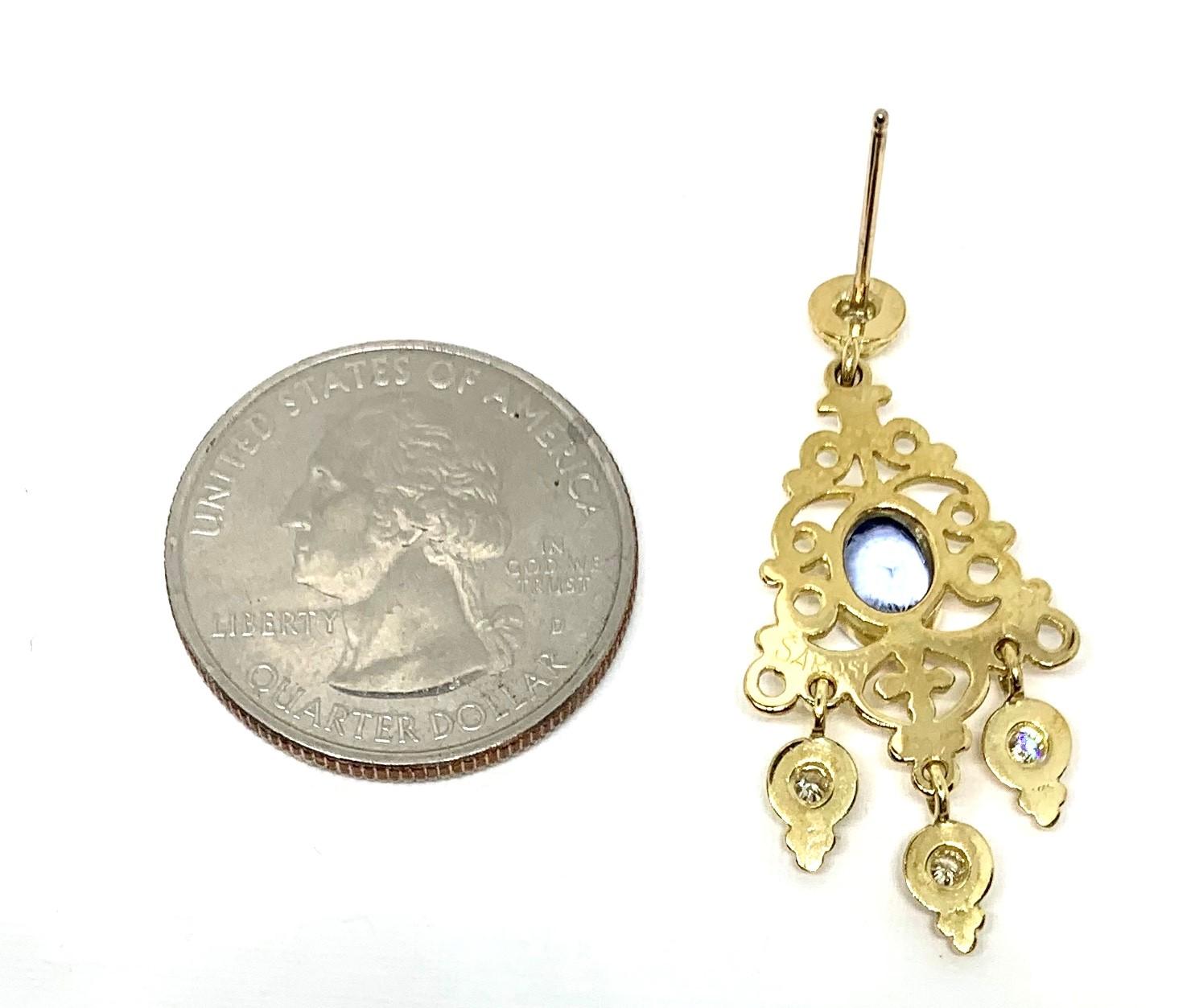 Women's 2.34 ct. t.w. Blue Sapphire, Diamond Yellow Gold Chandelier Dangle Earrings