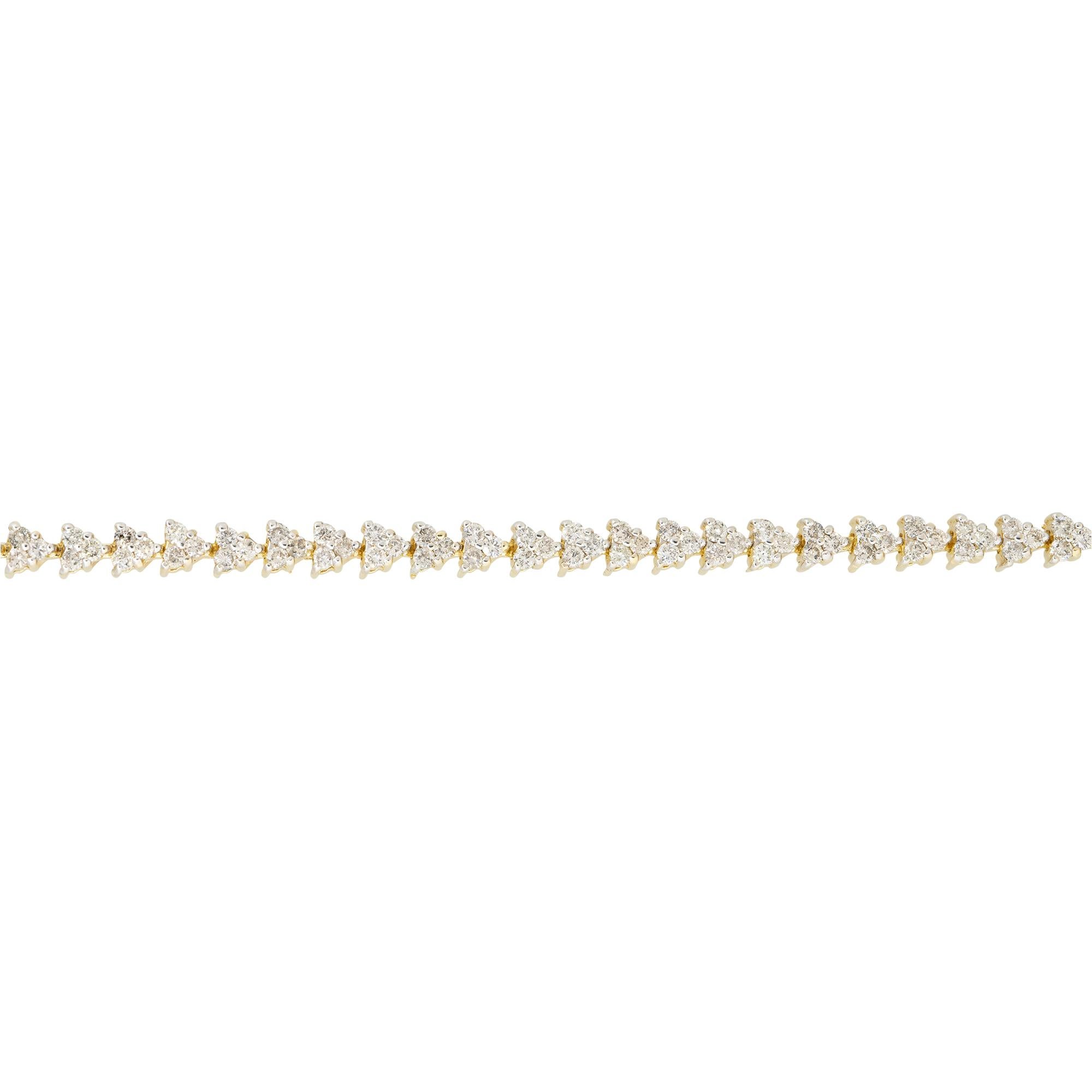 Modern 2.34 Carat Diamond Triangle Shaped Tennis Bracelet 14 Karat in Stock