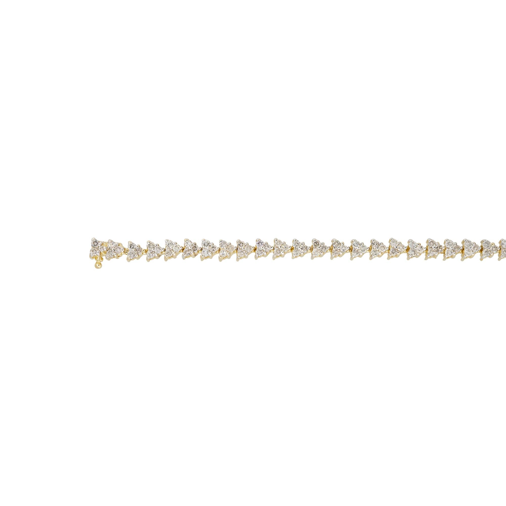 Round Cut 2.34 Carat Diamond Triangle Shaped Tennis Bracelet 14 Karat in Stock