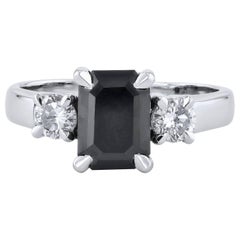 2.34 Carat Emerald Cut Black Diamond Engagement Ring Handmade by H&H Jewels