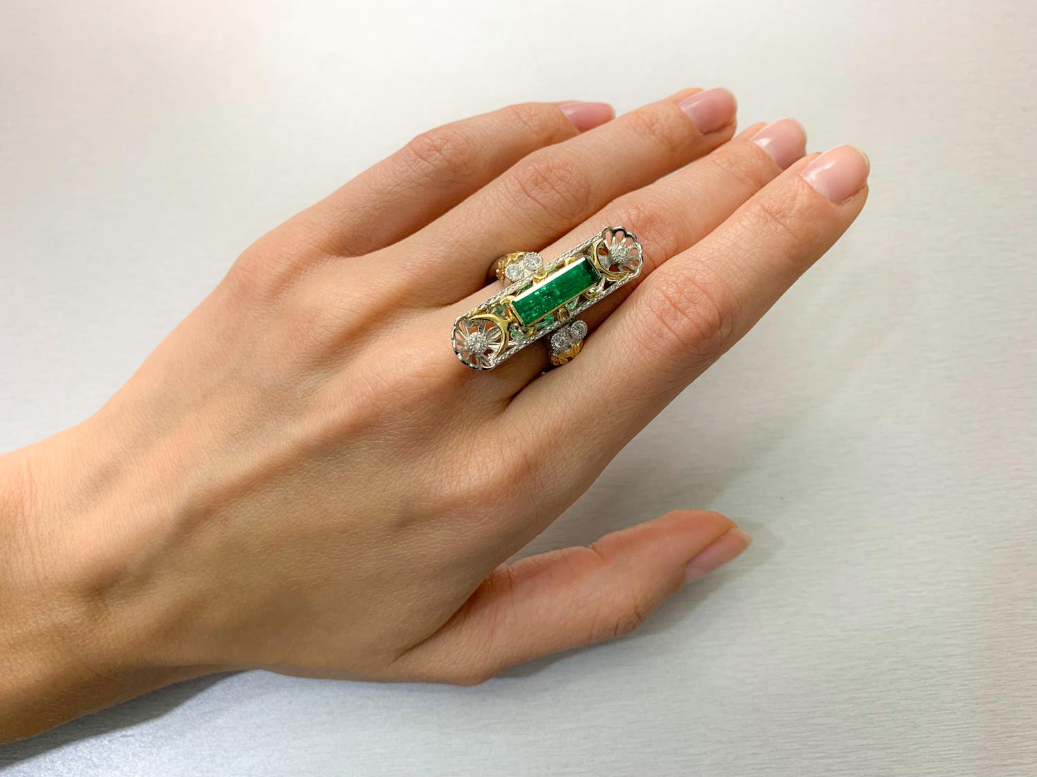 2.34 Carat Emerald Diamond Platinum Ring For Sale 4