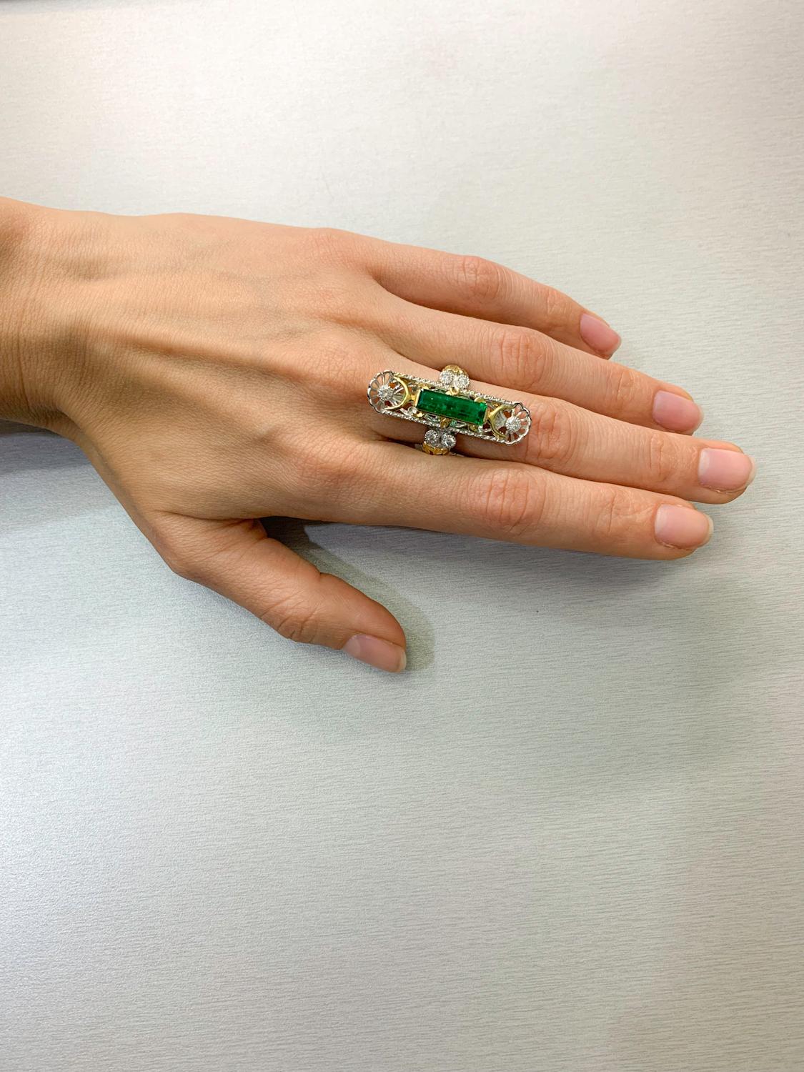 2.34 Carat Emerald Diamond Platinum Ring For Sale 1