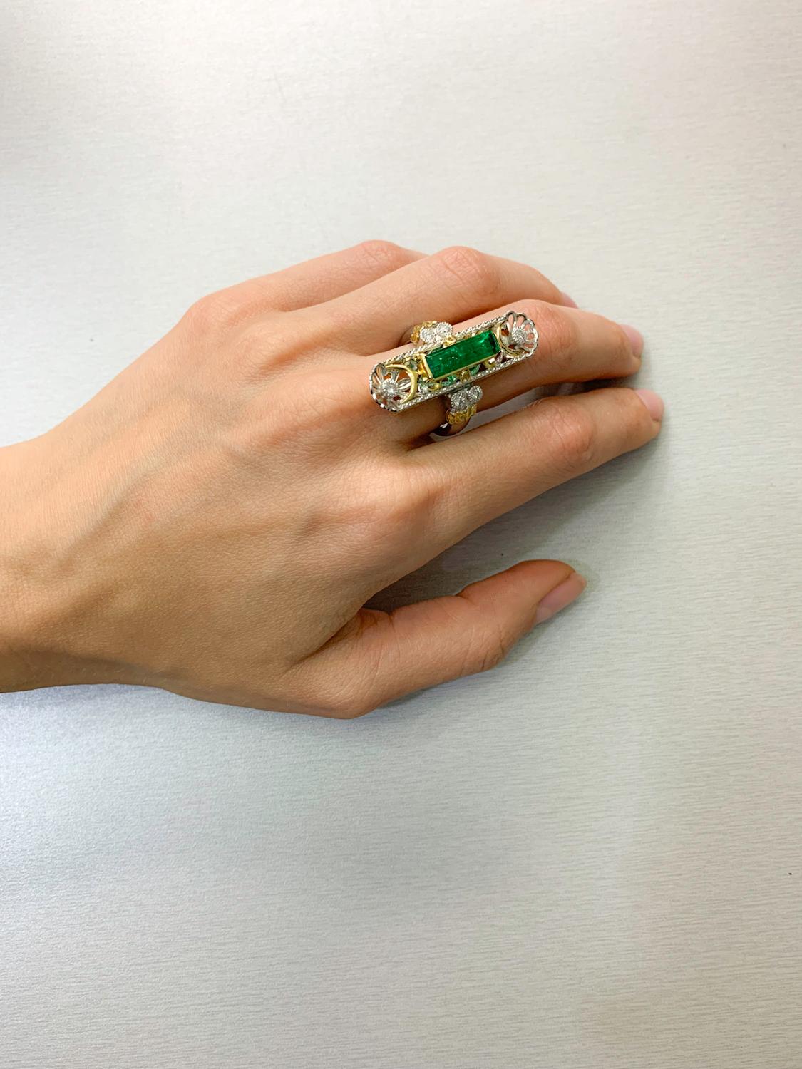 2.34 Carat Emerald Diamond Platinum Ring For Sale 2