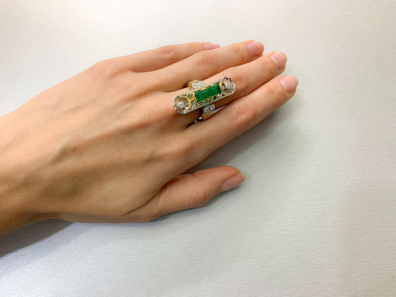 2.34 Carat Emerald Diamond Platinum Ring For Sale 3