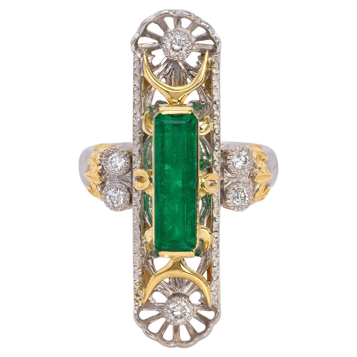 2.34 Carat Emerald Diamond Platinum Ring For Sale