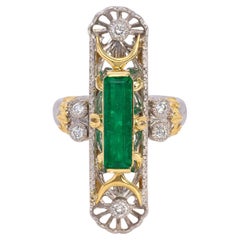 Antique 2.34 Carat Emerald Diamond Platinum Ring