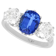 2.34 Carat Madagascar Sapphire and 1.85 Carat Diamond Platinum Trilogy Ring