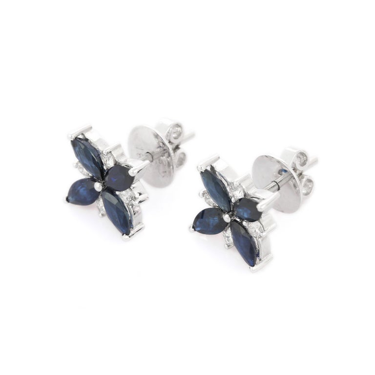 Studs create a subtle beauty while showcasing the colors of the natural precious gemstones and illuminating diamonds making a statement.

Marquise cut blue sapphire earrings in 18K gold. Embrace your look with these stunning pair of earrings