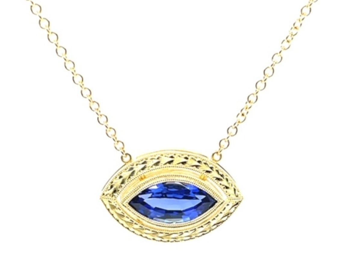 Marquise Cut Tanzanite Necklace in Yellow Gold, 2.34 Carats, Adjustable Length In New Condition In Los Angeles, CA