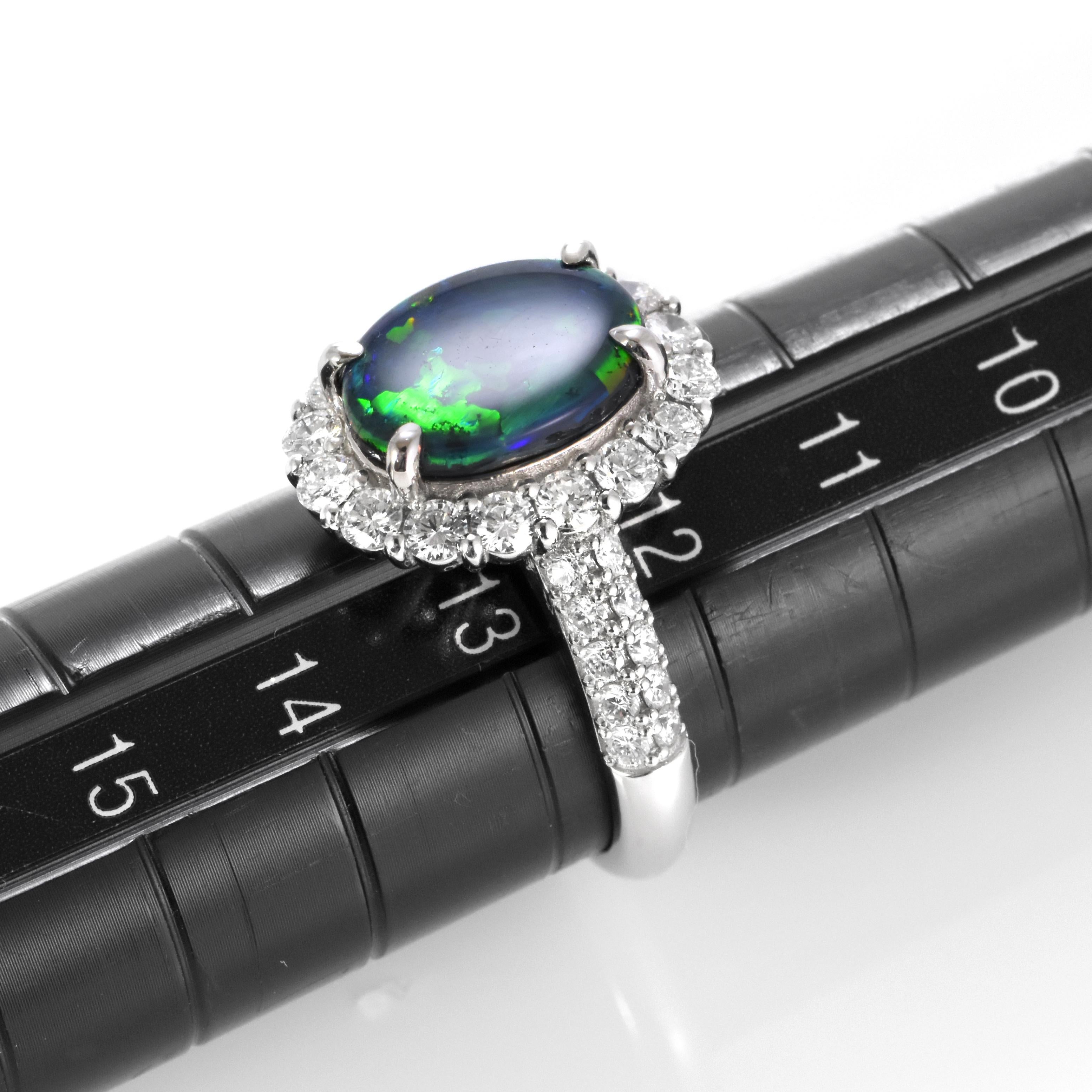 Anello con Opale nero australiano e diamanti da 2.34 carati in platino in vendita 8