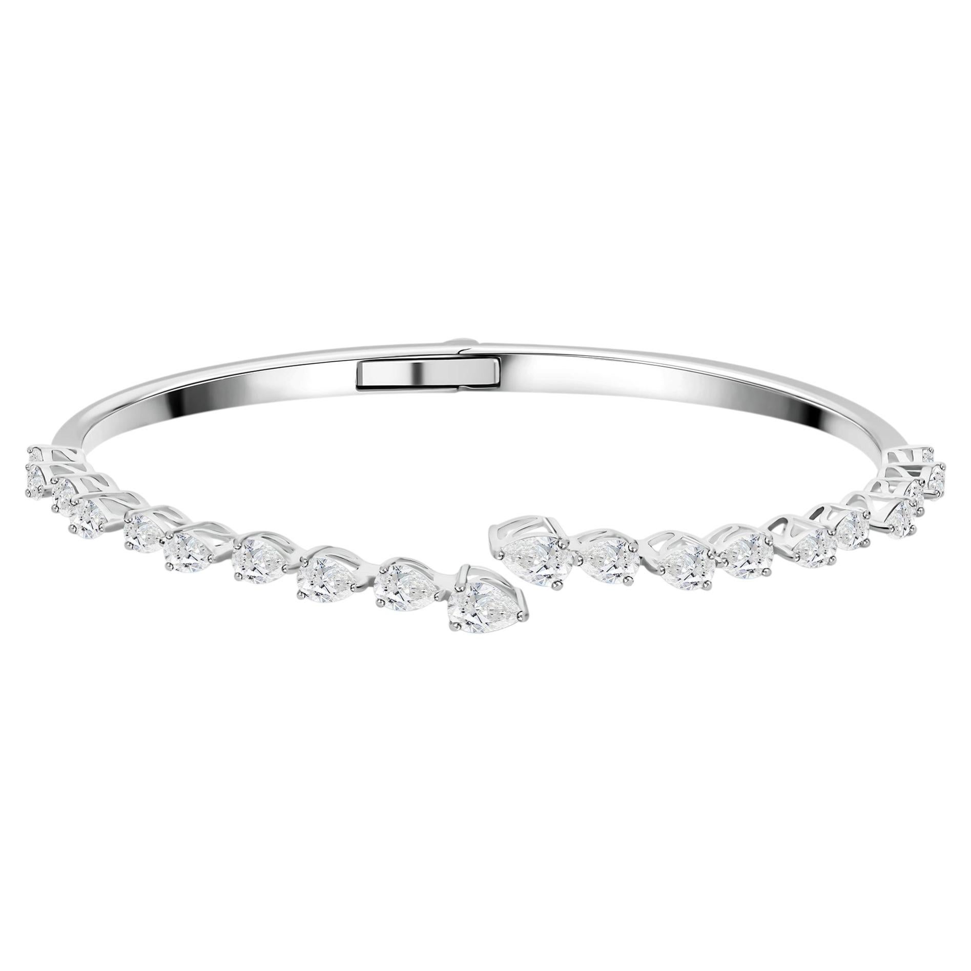 2.34 Carat Natural Diamond Pear Cut Bangle in 14K White Gold Statement Jewelry