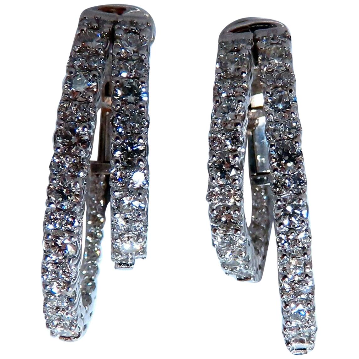 Boucles d'oreilles en or 14 carats avec double anneau en diamant naturel de 2,34 carats