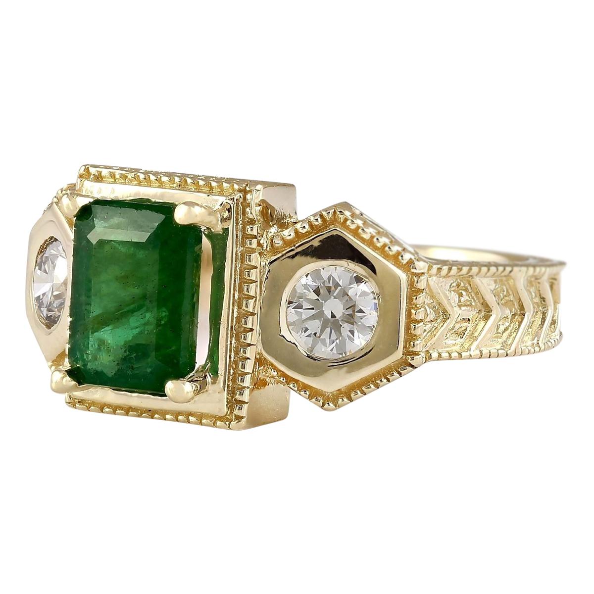 Stamped: 14K Yellow Gold
Total Ring Weight: 9.1 Grams
Total Natural Emerald Weight is 1.74 Carat (Measures: 8.00x6.00 mm)
Color: Green
Total Natural Diamond Weight is 0.60 Carat
Color: F-G, Clarity: VS2-SI1
Face Measures: 10.60x9.50 mm
Sku: [703653W]