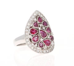 2.34 Carat Natural Pear Cut Ruby Diamond 14 Karat White Gold Cocktail Ring