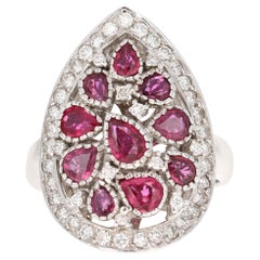 2.34 Carat Natural Pear Cut Ruby Diamond 14 Karat White Gold Cocktail Ring