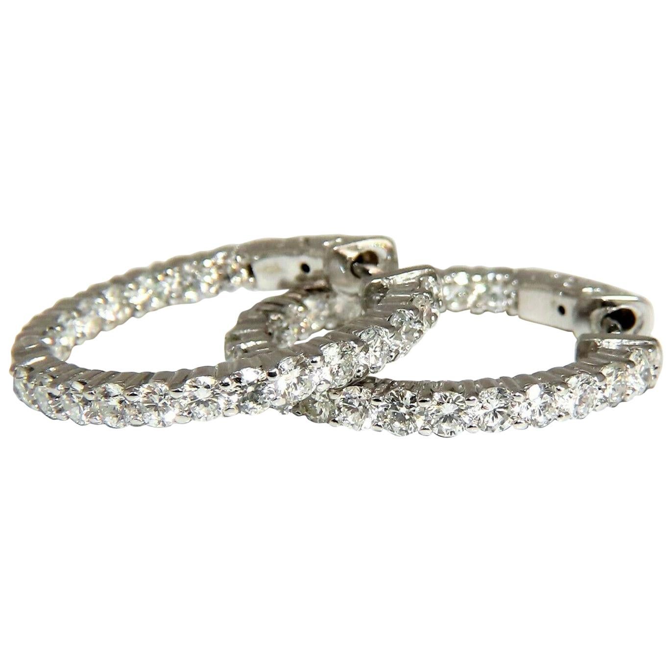 2.34 Carat Natural Round Diamonds Inside Out Hoop Earrings Button 14 Karat*