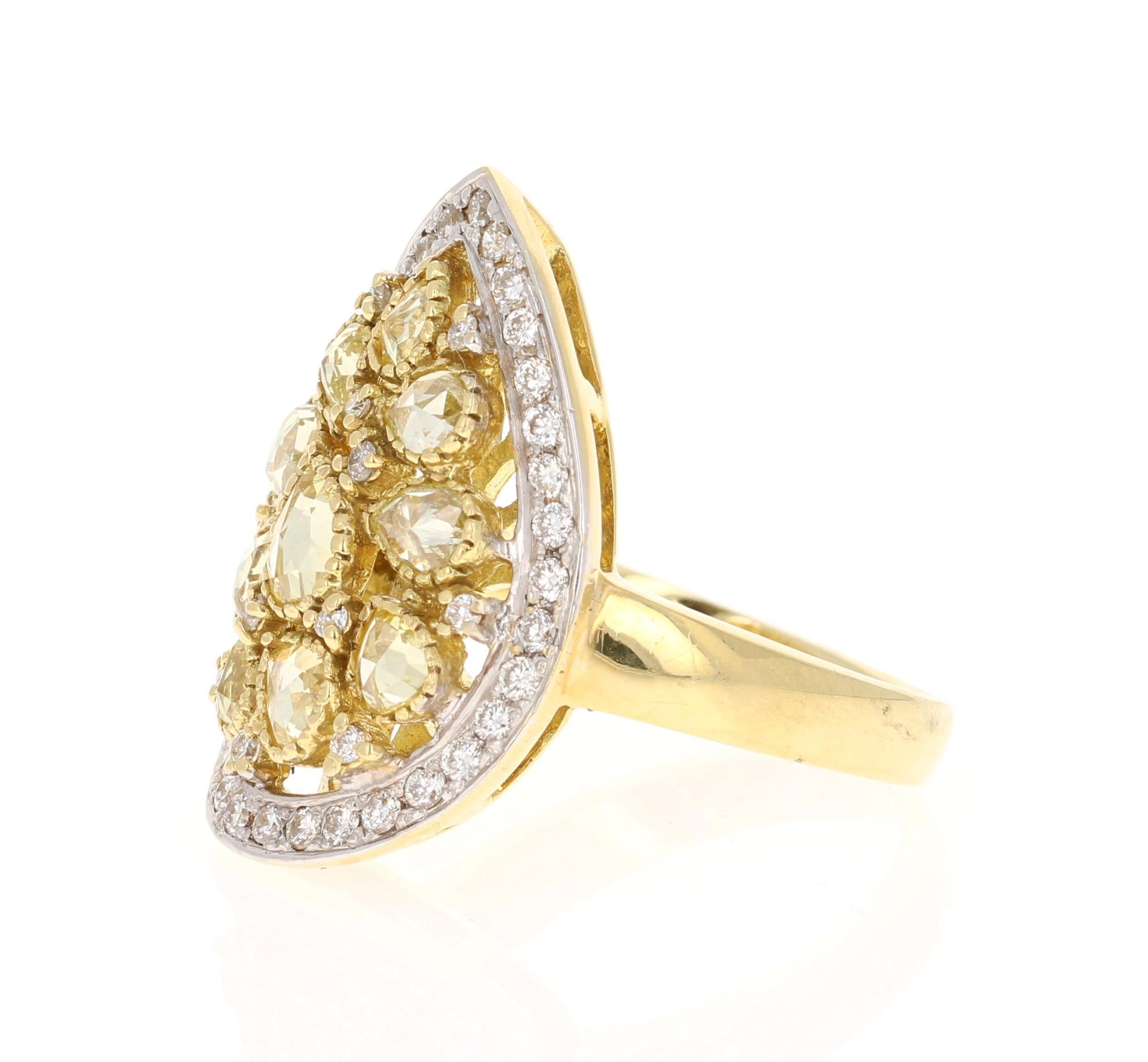 Contemporary 2.34 Carat Natural Yellow Diamond Yellow Gold Cocktail Ring For Sale