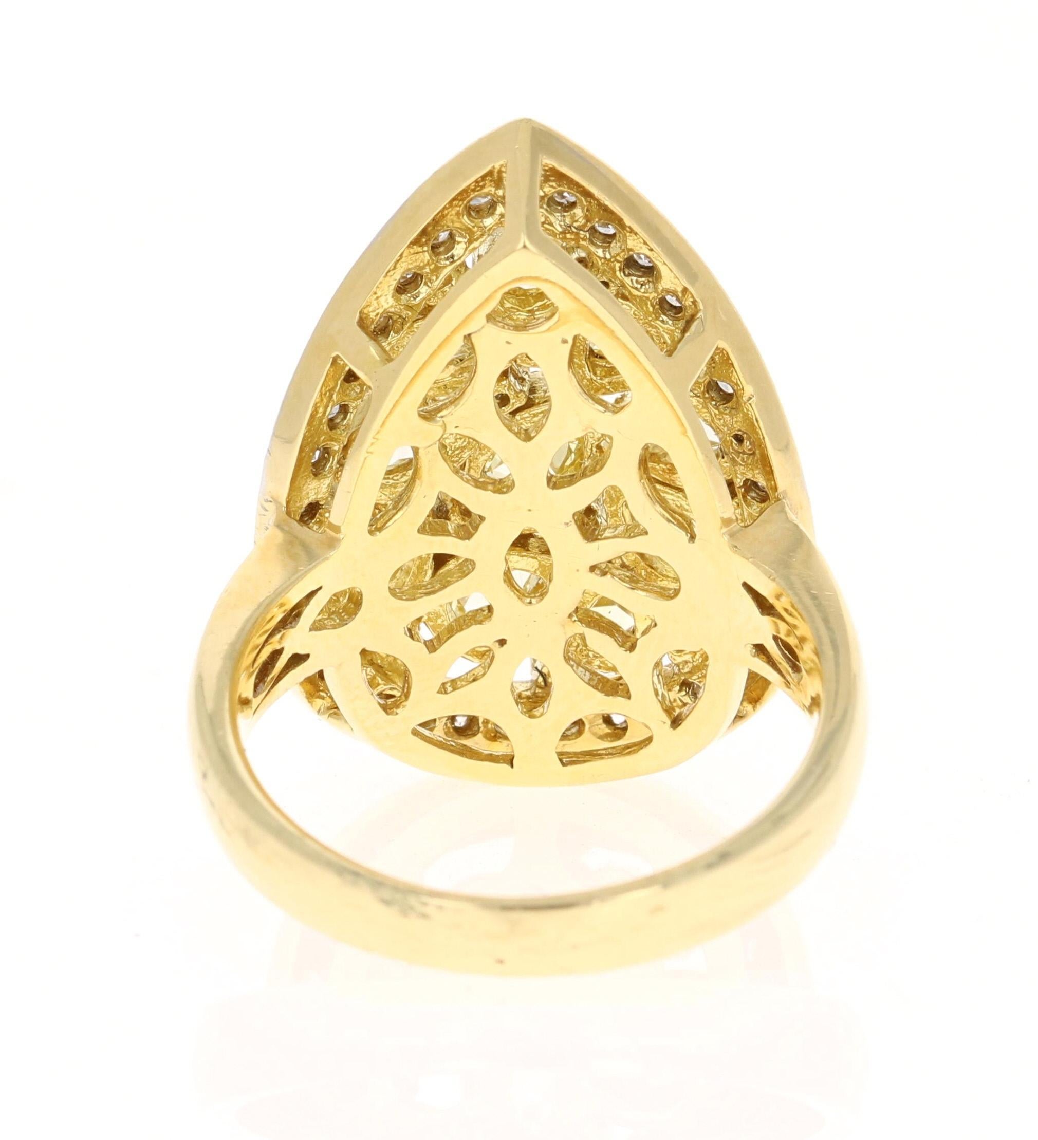 Pear Cut 2.34 Carat Natural Yellow Diamond Yellow Gold Cocktail Ring For Sale
