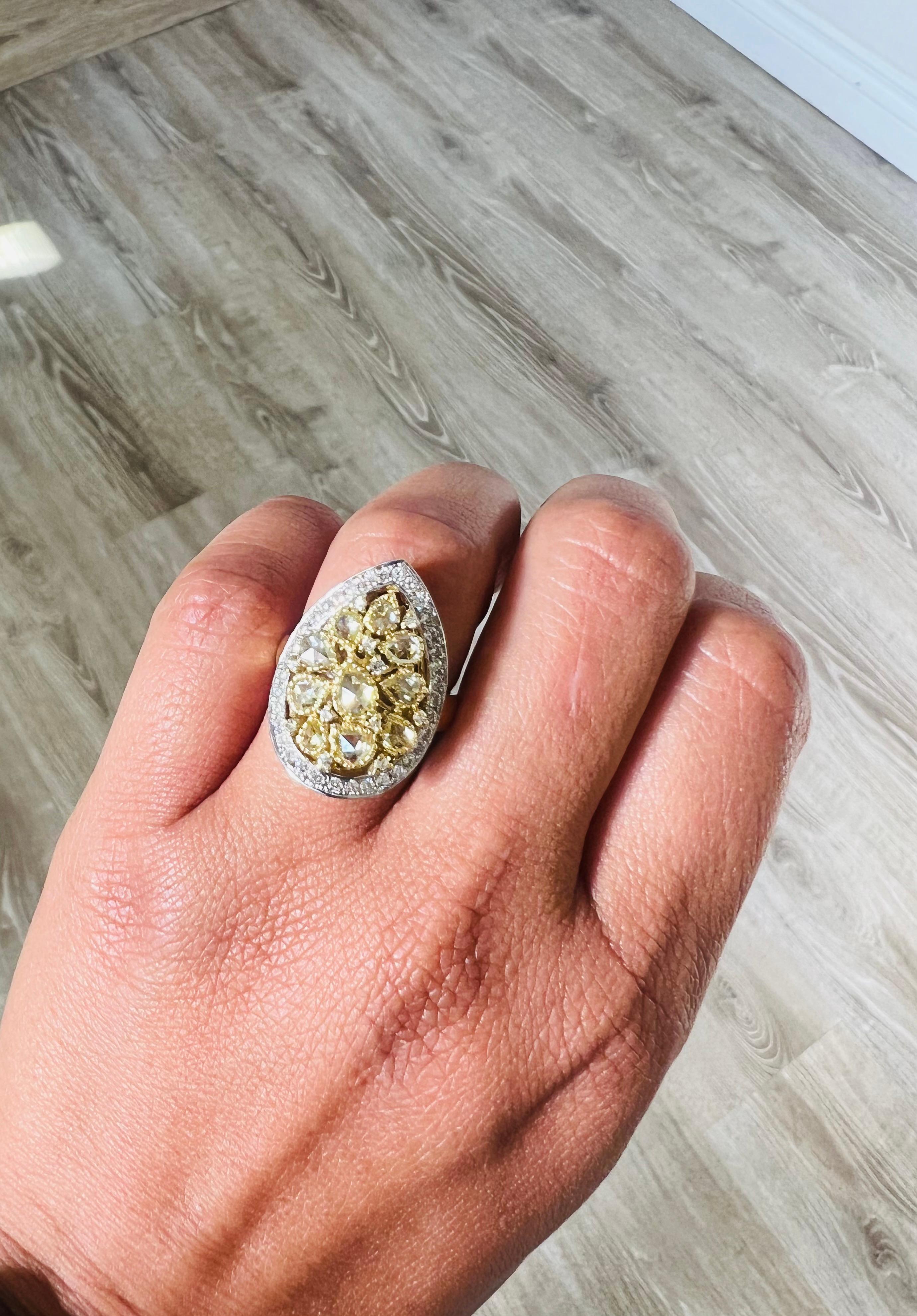 2.34 Carat Natural Yellow Diamond Yellow Gold Cocktail Ring In New Condition For Sale In Los Angeles, CA