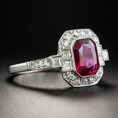 2.34 Carat No-Heat Burma Emerald-Cut Ruby and Diamond Ring