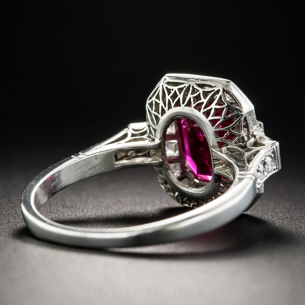 Octagon Cut 2.34 Carat No-Heat Burma Emerald-Cut Ruby and Diamond Ring For Sale