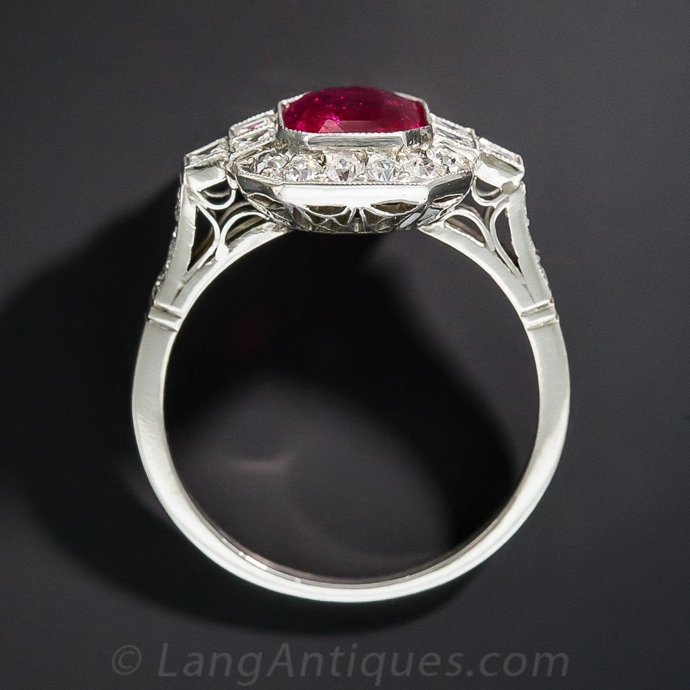 2.34 Carat No-Heat Burma Emerald-Cut Ruby and Diamond Ring In Excellent Condition For Sale In San Francisco, CA