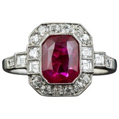 2.34 Carat No-Heat Burma Emerald-Cut Ruby and Diamond Ring